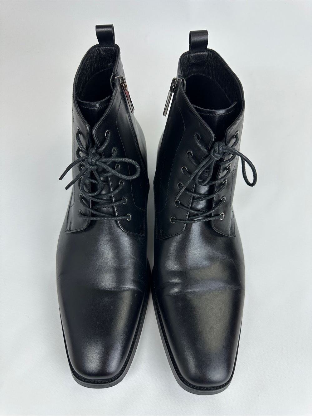 Men's Black Genuine Leather Side Zipper-Lace-Up Ankle Boots. Size 13 US. NWOT.